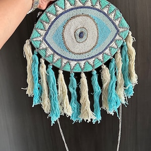Evil Eye Handmade boho Banjara Bag, Banjara Bag Sling Bag Tassel Hand Made Patch work Mirror work, tribal bag,bohemian bag, embroidered bag