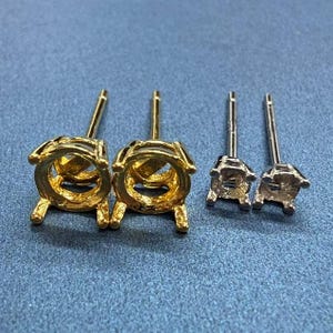 1Pair Sterling Silver Claw Setting, S925 Round Simple 4 Prong Settings, DIY Studs Earrings Supplies 3mm 3.5mm 4mm 4.5mm 5.5mm 6.5mm 7.5mm