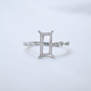 Montura rectangular de plata de ley para anillo solitario (4 x 8 mm, 5 x 10 mm, 6 x 12 mm)