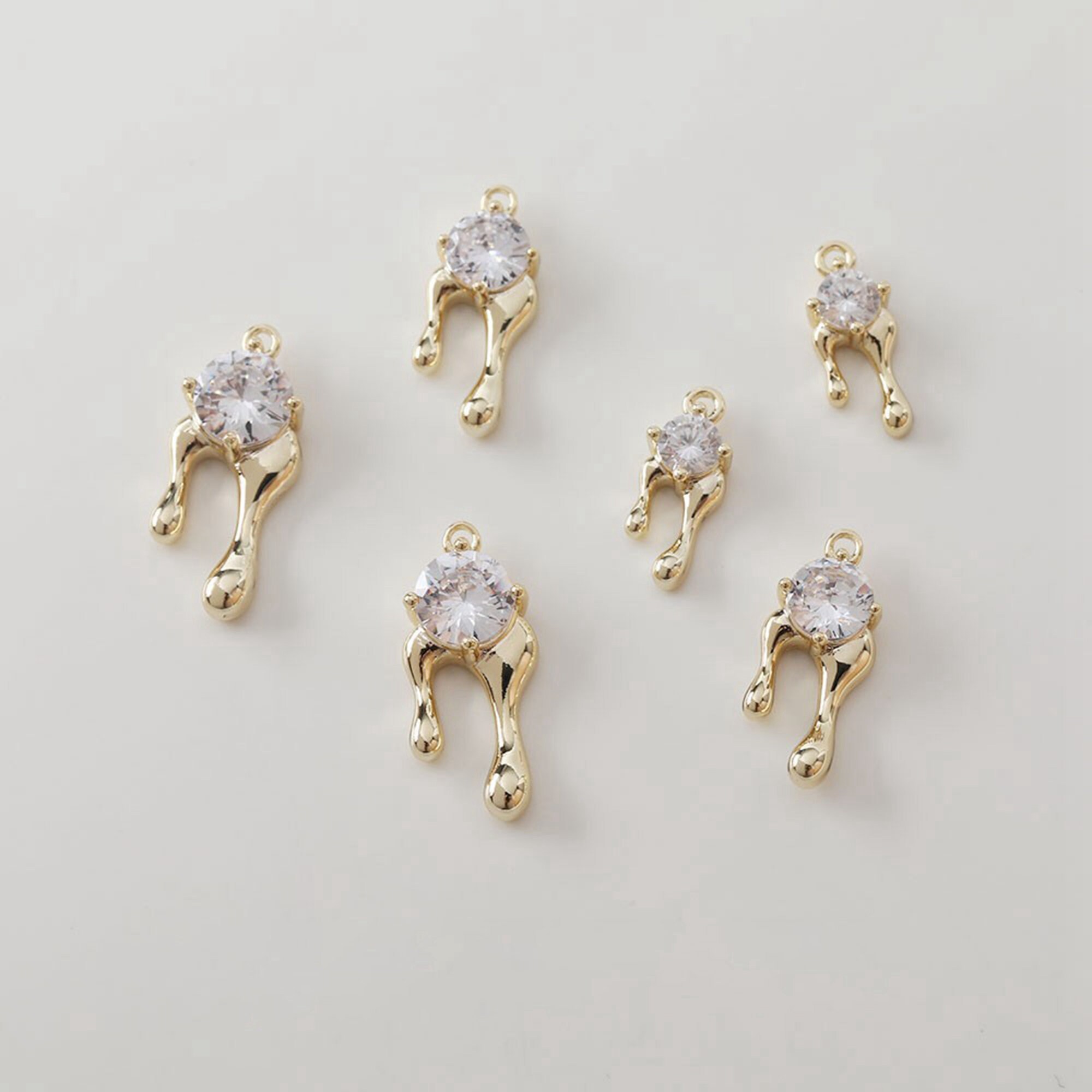 14K Gold Plated Water Drop Charm Gold Tone CZ Water Drop Etsy