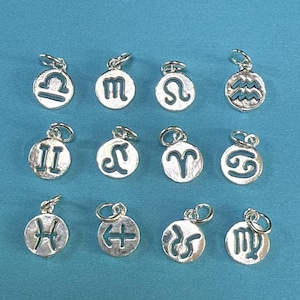 S925 Silver Zodiac Charms, Silver Aries Taurus Gemini Cancer Leo Virgo Libra Scorpio Sagittarius Capricorn Aquarius Pisces