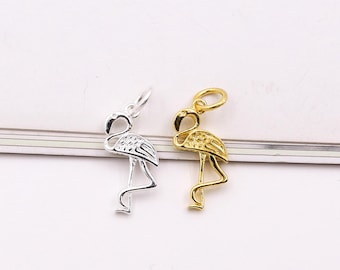 Sterling Silver Flamingo Charm Pendant, Tropical Jewelry