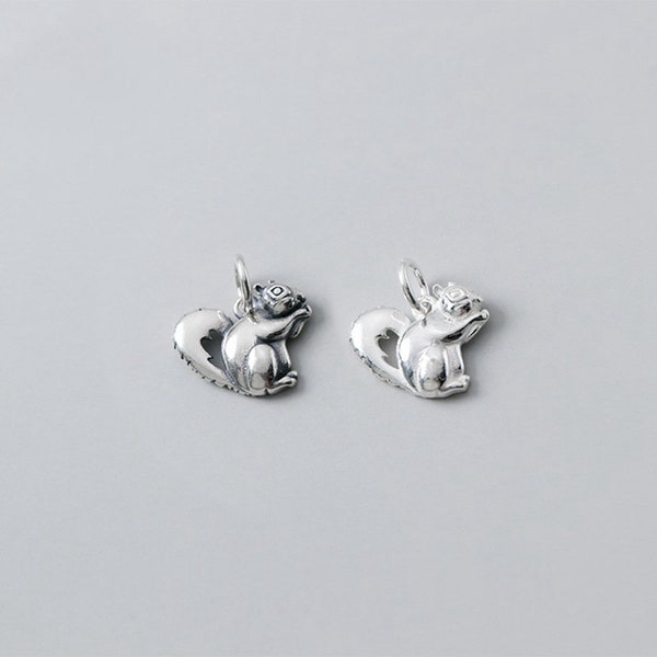 Sterling Silver Squirrel Charm Pendant, Forest Bracelet, Acorn Necklace, Nut Earring, Wildlife Jewelry, Animals Charm, Charms In Bulk
