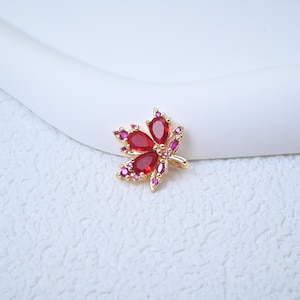 Red Ruby Maple Leaf Charm, Gold Plated Pendant, Fall Jewelry