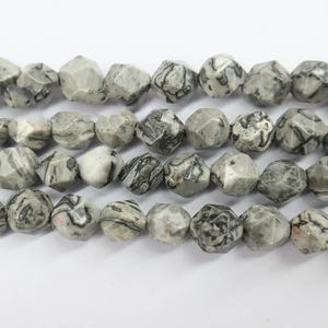 Faceted Map Stone Beads, Gray Picasso Jasper Gemstone irregular beads jewelry making beading supplies 6mm/8mm/10mm
