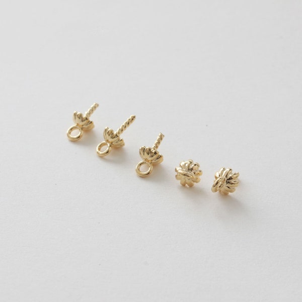 14K Gold Plated Hollow Flower Pinch Bails with Cup and Peg for Half drilled beads, Pendant Setting, Gold Tone Pinch Bails,Charm pendant Bail