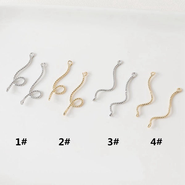 14K Gold Plated Twist S Shape Connector Earring Charm, Gold Tone S shape Connector for Jewelry Making, S-shaped Pendant for Earring Making
