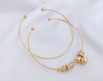 14K Gold Tone Bangle Bracelet, Gold Tone Minimalist Bangle Bracelet, Bracelet With Screw Beads For Diy Jewelry Making Supplies