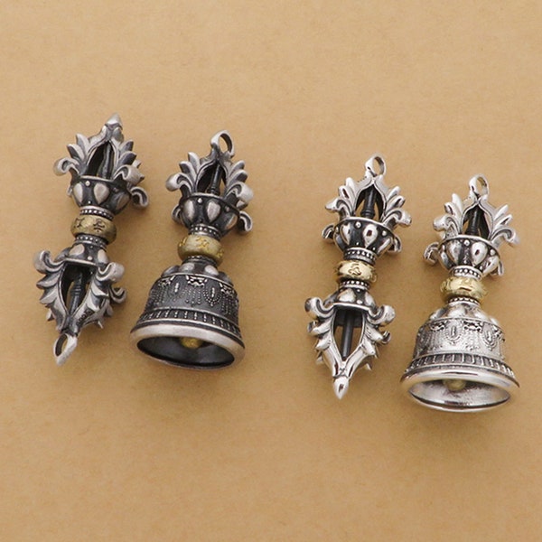 Perles en argent sterling Vajra Dorje, perle de cloche Vajra, perle bouddhiste, perle spirituelle, perle de prière, entretoise de bracelet, perle de méditation, perle tibétaine