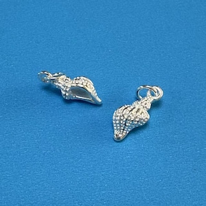 May include: Two silver shell charms with a textured surface. The charms are perfect for adding a touch of nautical style to jewelry.