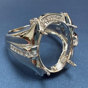 Sterling Silver Oval Ring Setting, Oval Ring Head, 925 Silver Ring Prong setting with Claw, Cathedral Ring, Vintage Men Ring Band 13x18mm