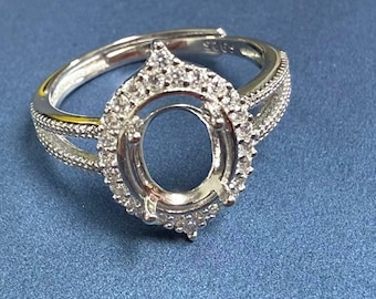 Montura de anillo tipo halo de plata de ley, cabeza de anillo ovalada, joyería DIY, 5 x 7 mm 6 x 8 mm 7 x 9 mm