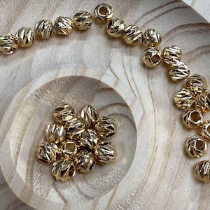 14K Gold Plated Corrugated Round Beads, Gold Tone Diamond Cut Beads, Pumpkin Beads,Lantern Beads,Bracelet Spacer Beads 2.2mm 3mm 4mm 5mm 6mm