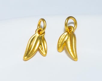 18K Matte Gold Plated Bamboo Leaf Charm Pendant, Botanical Nature Jewelry, Forest Plant Earring