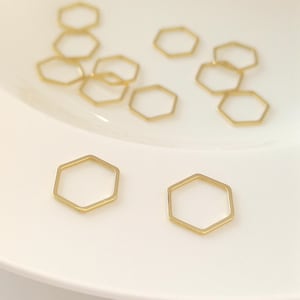 14K Gold Plated Hexagon Charm Pendant, Geometric Charm, Earring Charm, Hexagon Connectors, Honeycomb Charm, Hexagonal Shape Jewelry 12mm