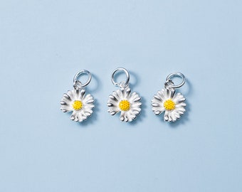 Sterling Silber Gänsel Charm, S925 Silber Blüten Charms, kleine Emaille Blume Ohrring Charms, Schmuckherstellung Zubehör, Armband Charms
