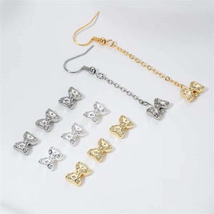 14K Gold Plated 3D Butterfly Bow Spacer, Concave Convex Bowknot Bead, Silver Tone Butterfly Knot Bead, Girly Bracelet Spacer, Bow tie Bead
