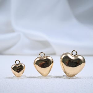 14K Gold Plated Puffy Love Heart Charm, Gold Tone Smooth Heart Charms For Jewelry Making Supplies, 8mm 10mm 15mm 18mm