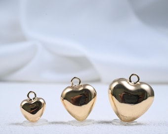 14K Gold Plated Puffy Heart Charm, Jewelry Making (8-18mm)