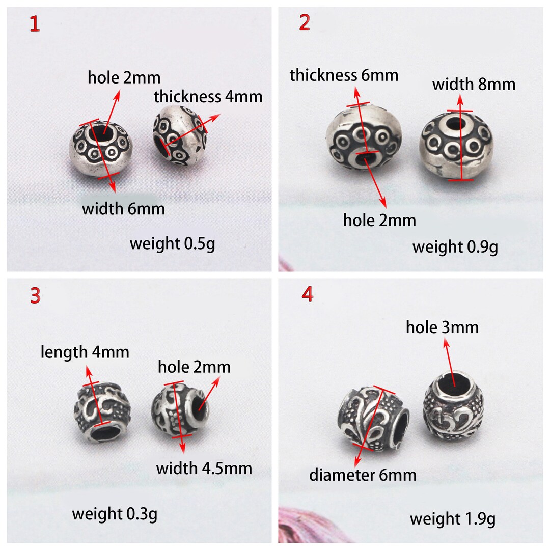 Sterling Silver Beads, Flower Bead, Om Mantra Bead, Tibetan Bead, Mala