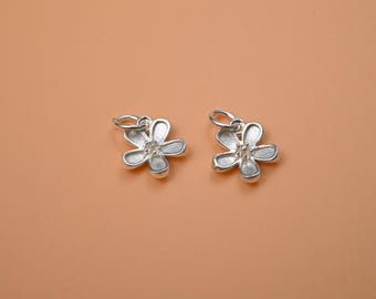 Sterling Silver Flower Charm, Floral Pendant for Necklace, Dainty Jewelry