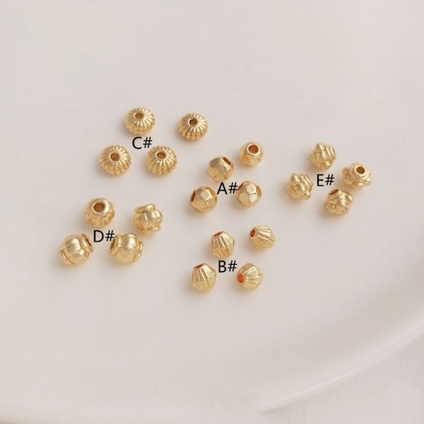 Perles à facettes plaquées or véritable 14 carats, perles citrouilles dorées, perles d'espacement de bracelet, perles en vrac, perles de lanterne pour fabrication de bijoux à faire soi-même 4 mm