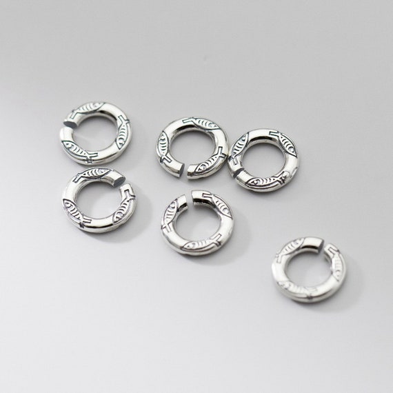 10 Sterling Silver Vintage Open Jump Rings, Fish Pattern Jump Ring