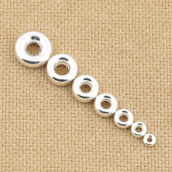 Cuenta de pony de plata de ley, cuenta redonda de plata 925, cuenta de pony, cuenta de pulsera, cuenta de collar, cuenta espaciadora 3 mm 4 mm 5 mm 6 mm 7 mm 8 mm 10 mm