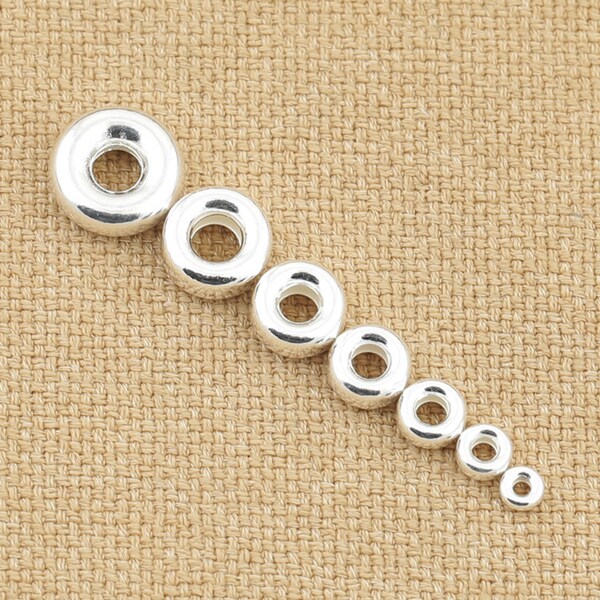 thumbnail image 2 of 10pcs 925 Sterling Silver Donut Tire Beads - Large Hole 5mm For Bracelet Making 2 of 6