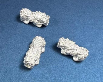 Sterling Silver Pixiu Bead, 999 Silver Pi Xiu Bead, Kylin Bead, Good Fortune Bead, Bracelet Bead 12mm 14mm 15mm 18mm