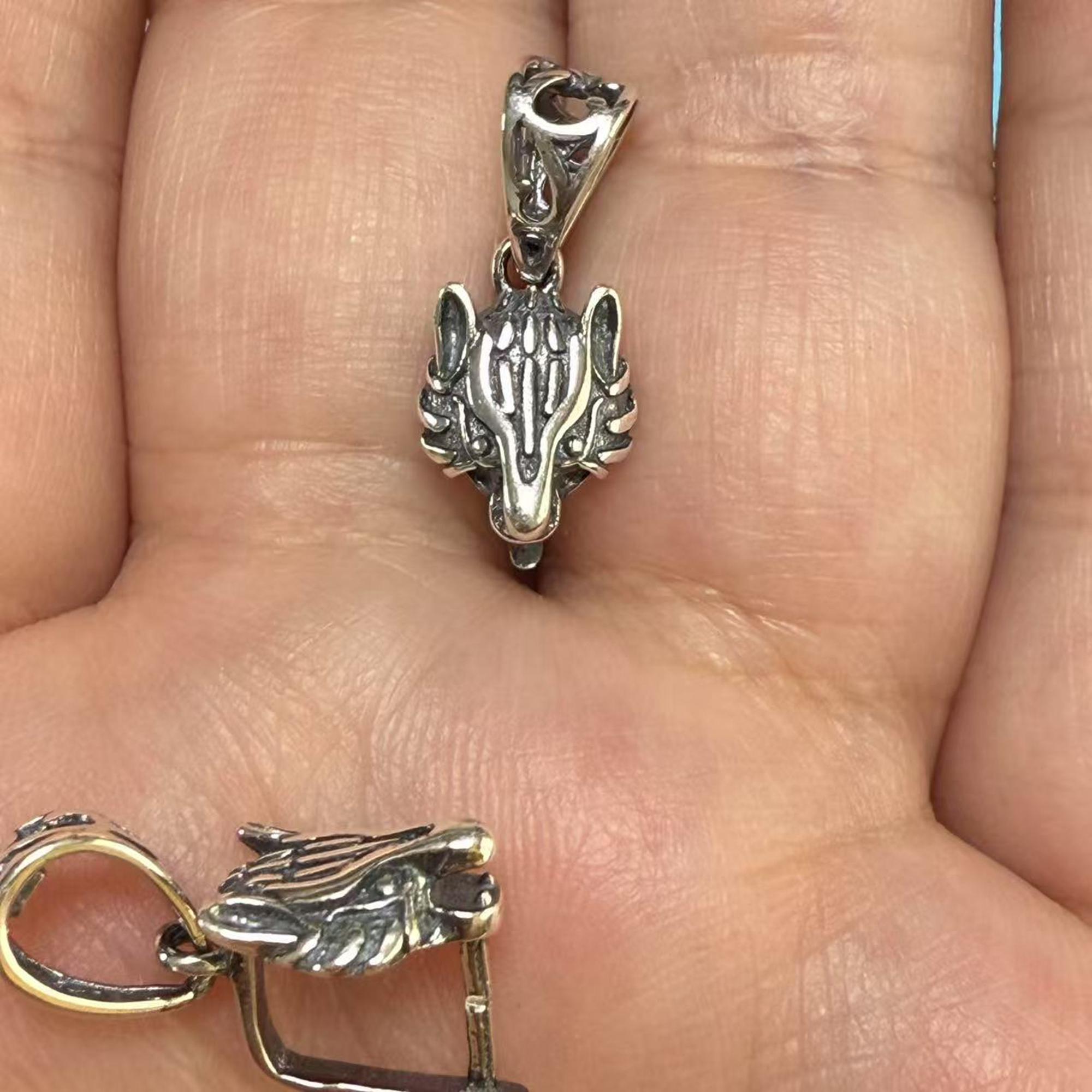 ヴィンテージ マッピンウエブ スターリングシルバーインゴット ペンダントF570 スターリングシルバーのウルフピンチベイル、S925シルバーの動物の歯の