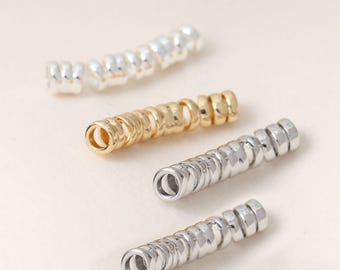 14K Gold Plated Spiral Tube Bead, Copper Bracelet Spacer (28.5mm)