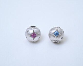 Sterling Silver CZ Filigree Star Round Bead, Bracelet Spacer, 10mm