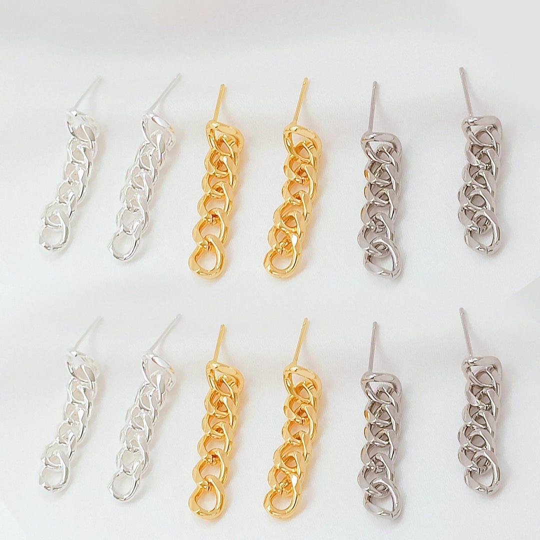 Ear Accessory With Chain 14K Real Gold Plated Brass Chain Earring Posts- Earring Stud- Ear Stud ...