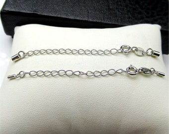 Sterling Silver Extension Chain with Cord End Cap, 925 Silver Cord Ends, Bracelet Leather Cord Caps, Bracelet Connector,Inner Diameter 0.7mm