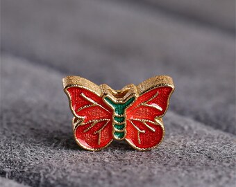 Sterling Silver Enamel Butterfly Bead, Gold Plated Insect Spacer (6x10mm)