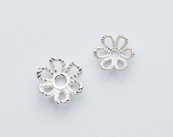 10 cappucci per perline in argento sterling, cappucci per perline da 6 mm, 8 mm, 10 mm, cappucci per perline a forma di fiore in argento s925 per forniture per la creazione di gioielli, cappucci per perline distanziatrici sfuse