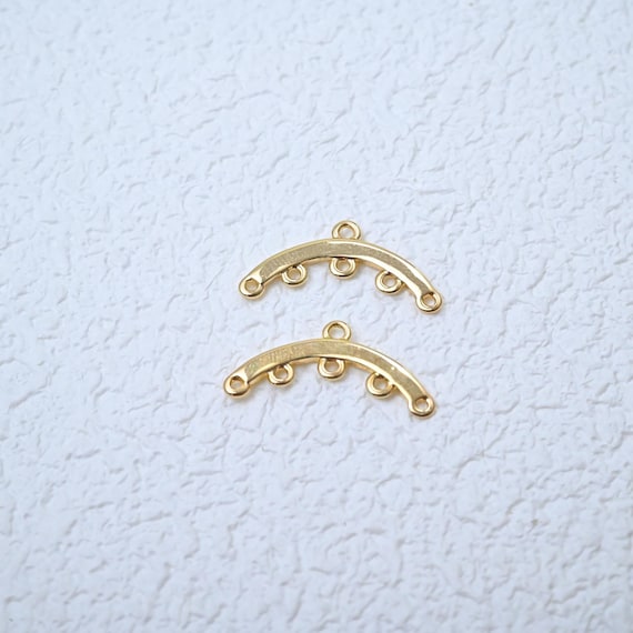 Gold Plated Curved Earring Connector with 5 Loops, Jewelry Making Supplies
