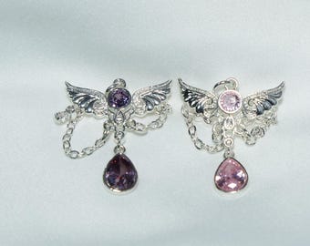 Gold Plated Butterfly Pendant, CZ Zircon Wings, Shell Inlaid Rectangle Beads