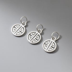 Sterling Silver Longevity Charm Pendant, Health Bracelet, Fortune Necklace, Oriental Earring, Small Charm,Auspicious Jewelry,Long Life Charm