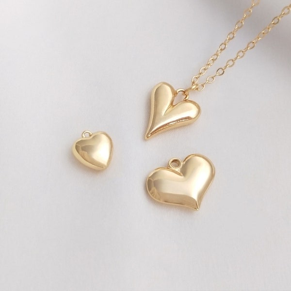 14K Gold Plated Puffy Love Heart Charm, Gold Tone Heart Charms For Jewelry Making Supplies, Love Heart Charm, Necklace Charm, Bracelet Charm