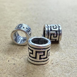 Sterling Silver Greek Key Beads, Meander Bead, Greek fret Bead, Ancient Greece inspired Bead, Bracelet Spacer, Greek pattern Bead, Tube Bead