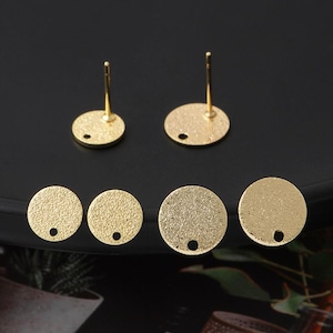 18K Gold Plated Round Earring Post with Hole, Circle Ear Stud , Trend Earring Settings,Earring Attachment For Jewelry Making 8mm 10mm