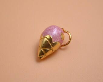 Gold Plated Sterling Silver Ice Cream Charm, Enamel Dessert Pendant