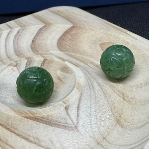 2pcs Natural Nephrite jade carved beads, hand made jade beads 9mm / 12mm beading supplies