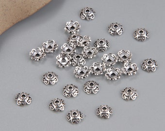 Sterling Silver Bead Caps, Flower Bead Caps, s925 Silver Spiral Bead Caps For Jewelry Making Supplies, Bulk Spacer Beads Caps 6mm