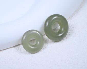 Natural Nephrite Green Jade Donut Bead, Rondelle Pendant (13mm 15mm)