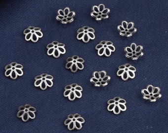 Sterling Silber Blumen Perlenkappen, 6mm Perlenkappen, s925 Silber Hohlblume Perlenkappen für Schmuckherstellung, Bulk Spacer PerlenKappen