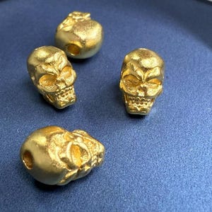 Sterling Silver Skull Bead, Matte Gold Plated Skeleton Spacer,Bone Bead, Gothic Bead,Punk Bead, Pirate Biker Bead,Day of the Dead Bead 8*6mm
