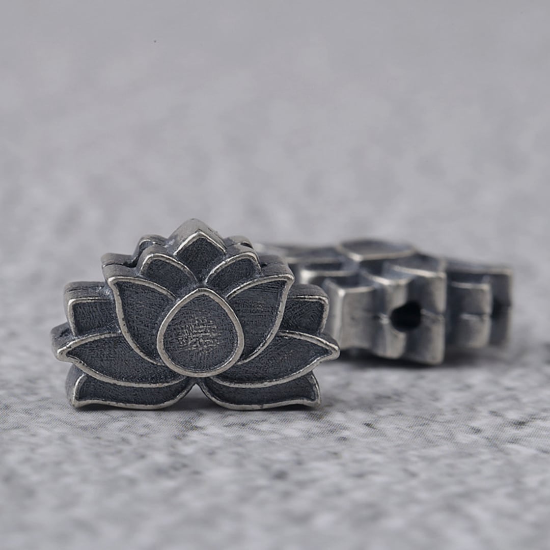 Sterling Silver Flower Beads, Lotus Bead, Buddhist Bead, Tribal Bead